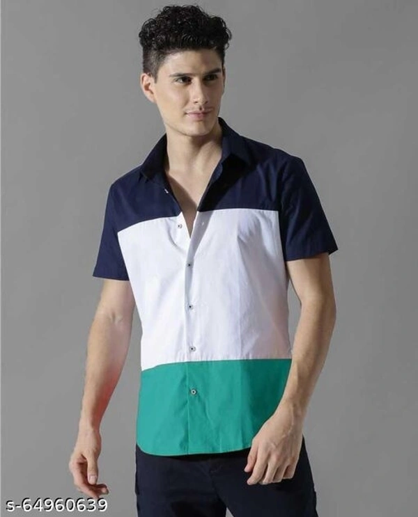 Men Slim Fit Color Block Spread Collar Casual Shirt - S