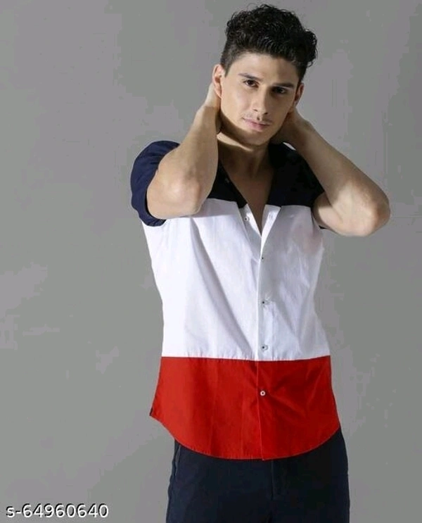 Men Slim Fit Color Block Spread Collar Casual Shirt - S