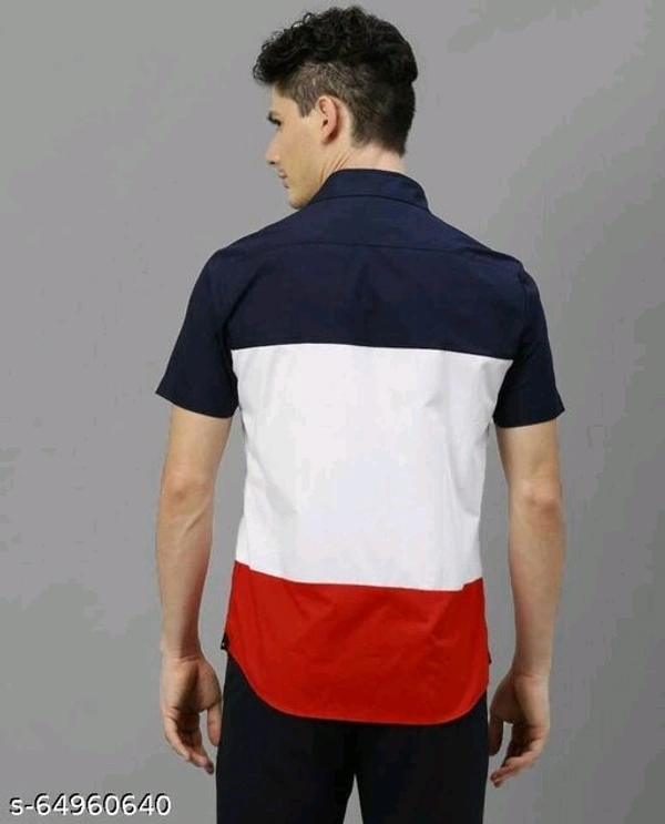 Men Slim Fit Color Block Spread Collar Casual Shirt - L