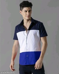 Men Slim Fit Color Block Spread Collar Casual Shirt - L