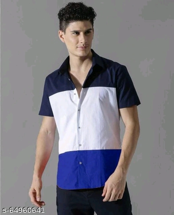 Men Slim Fit Color Block Spread Collar Casual Shirt - XL