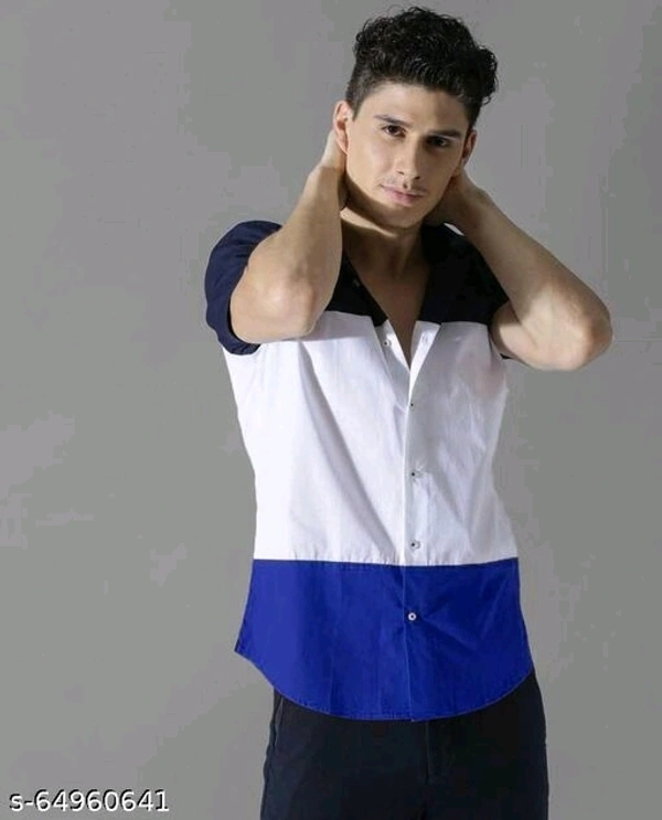 Men Slim Fit Color Block Spread Collar Casual Shirt - XL