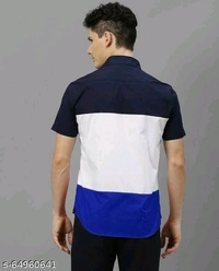 Men Slim Fit Color Block Spread Collar Casual Shirt - XL