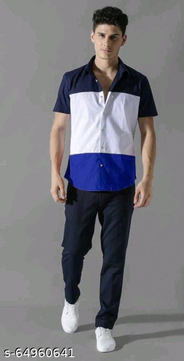 Men Slim Fit Color Block Spread Collar Casual Shirt - XL