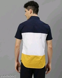 Men Slim Fit Color Block Spread Collar Casual Shirt - M