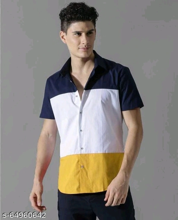 Men Slim Fit Color Block Spread Collar Casual Shirt - XL