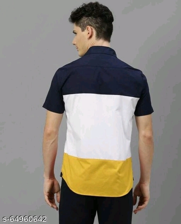 Men Slim Fit Color Block Spread Collar Casual Shirt - XL
