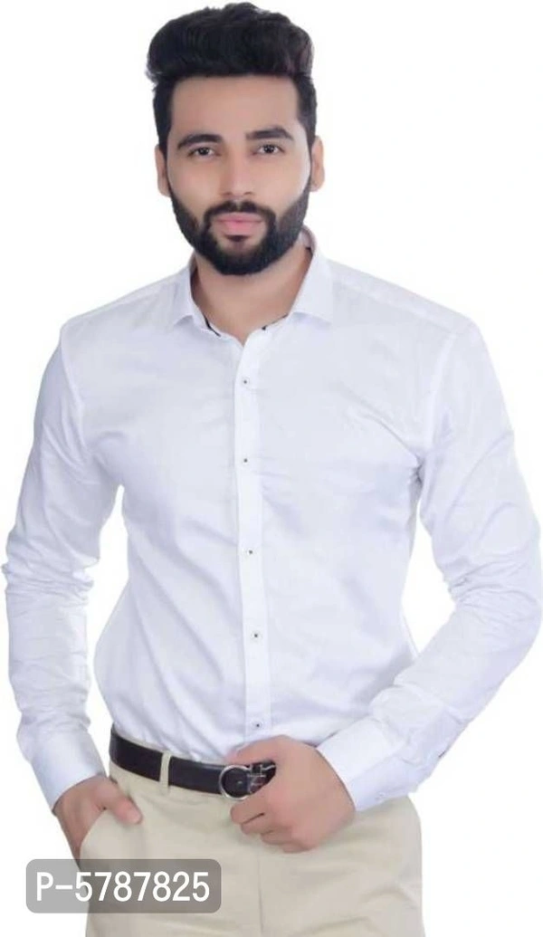 Trendy Men's Cotton Blended White Shirt - L