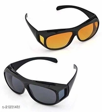 HD Vision Day & Night Unisex HD Vision Goggles Sunglasses Men/Women Driving Glasses Sun Glasses (Yellow-Black) Combo Pack Set of 2