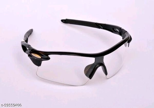 Unisex Sports Sunglasses (Black Frame with Clear Lens) For Cricket,  Cycling, Running and many more Games