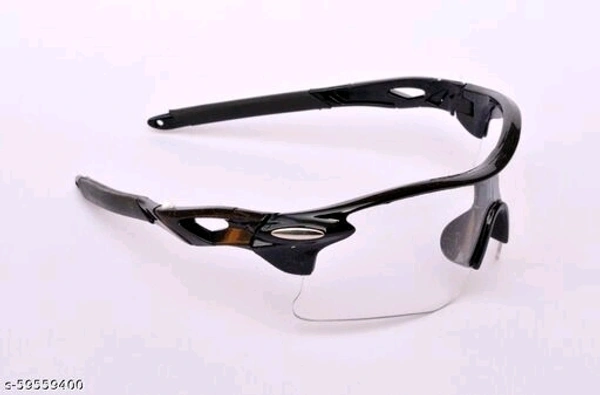 Unisex Sports Sunglasses (Black Frame with Clear Lens) For Cricket, Cycling, Running and many more Games