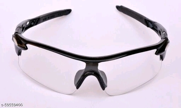 Unisex Sports Sunglasses (Black Frame with Clear Lens) For Cricket, Cycling, Running and many more Games