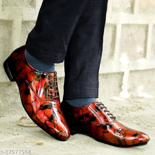 PAYGOOD Men's Red Partywear Patent Lace up Formal Shoe - 6