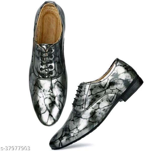 PAYGOOD Men's Silver Partywear Patent Lace up Formal Shoe - 6