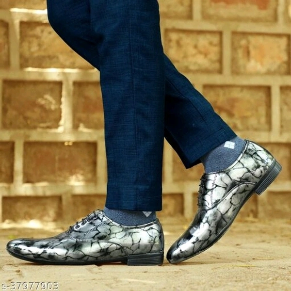 PAYGOOD Men's Silver Partywear Patent Lace up Formal Shoe - 7