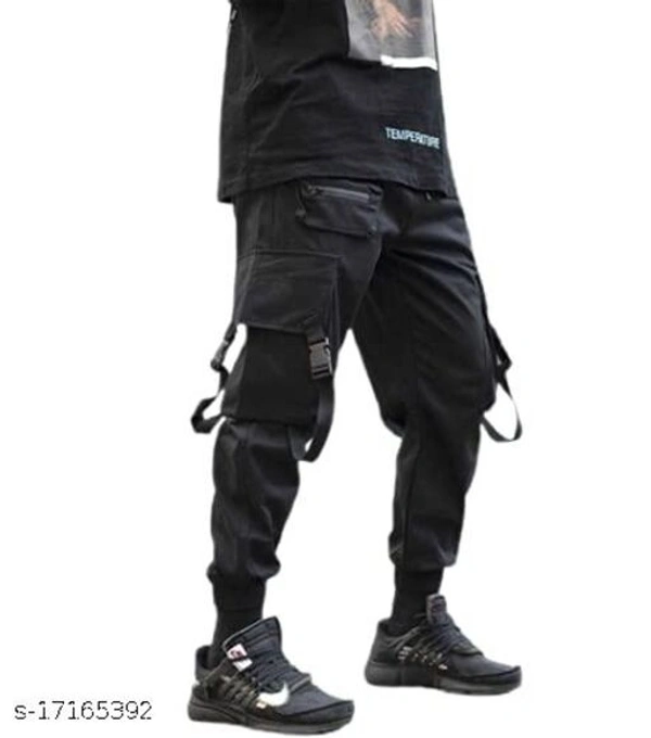 Streetwear HipHop Black Elastic Waist Punk Pant with Ribbons - 34