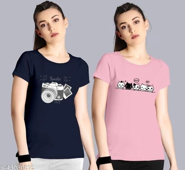 Combo Trendy Glamorous Women Tshirts - L