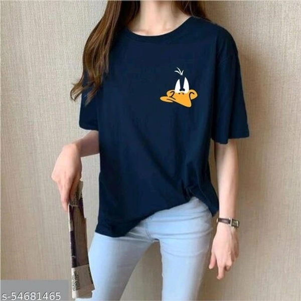  Beautiful Duck Print-Navy Blue T-Shirt For Women's - XL