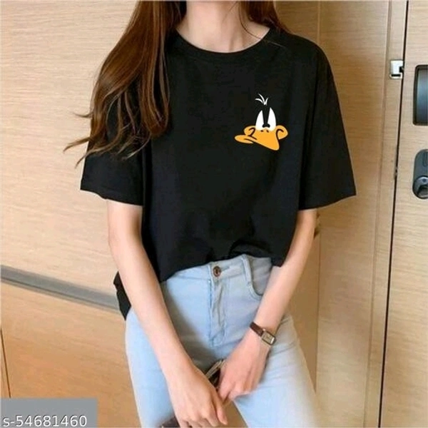  Beautiful Duck Print-Black T-Shirt For Women's - S