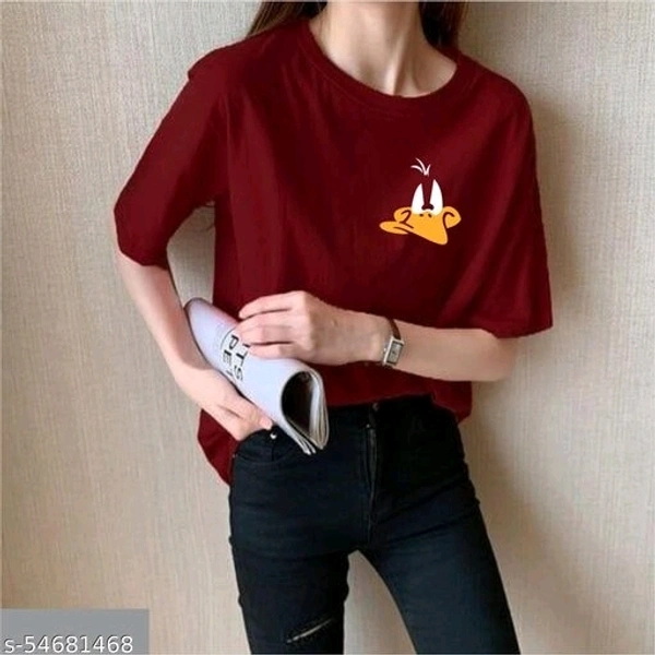  Beautiful Duck Print-Maroon T-Shirt For Women's - XL