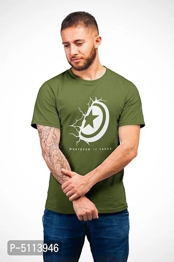 Men's Marvel Olive Green Colour Half Round Neck T-Shirt - XL