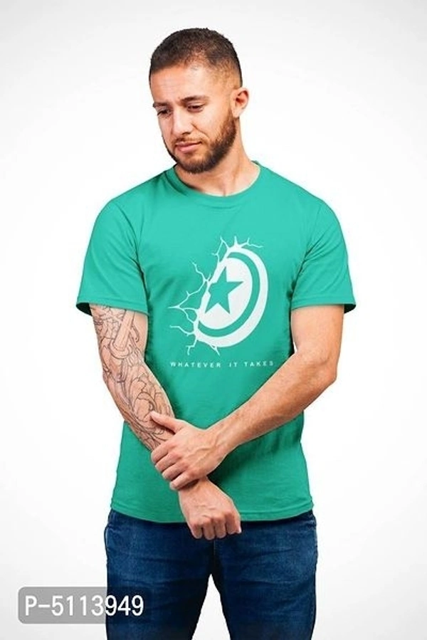 Men's Marvel Rama Green Colour Half Round Neck T-Shirt - M