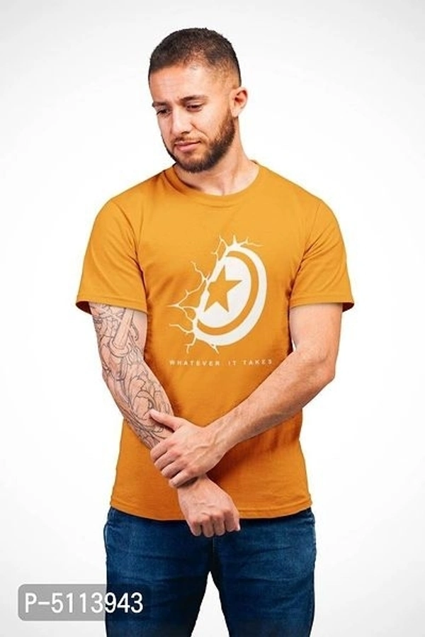 Men's Marvel Mustard Colour Half Round Neck T-Shirt - M