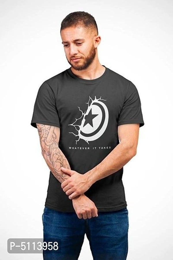 Men's Marvel Black Colour Half Round Neck T-Shirt - M