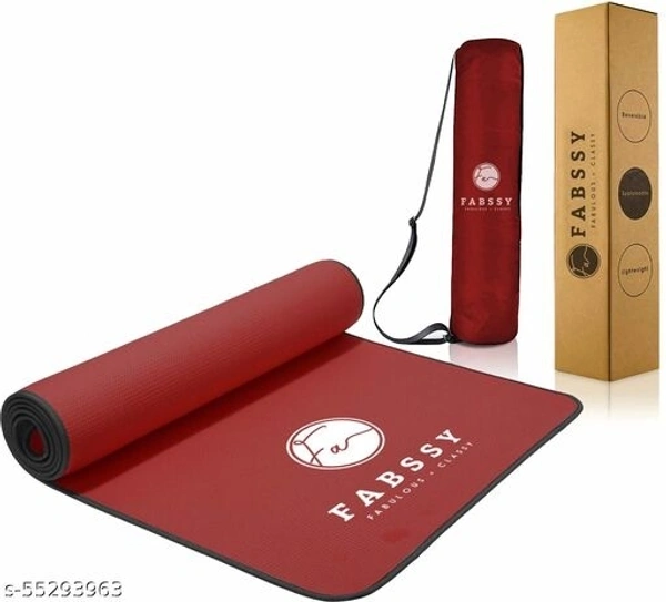 Fabssy 6mm Maroon Anti Skid Yoga Mat for Women with Carry Bag , Yoga Mat for Men with Carry Bag with Stitched Black Border Edges & Holding Grip Elastic.