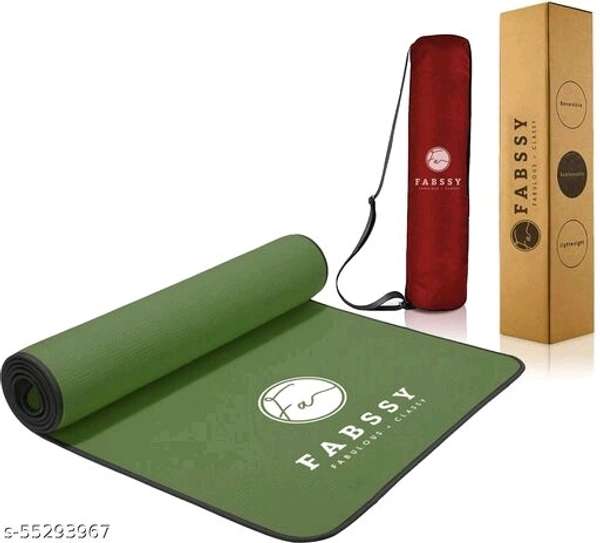 Fabssy 6mm Army Green Anti Skid Yoga Mat for Women with Carry Bag , Yoga Mat for Men with Carry Bag with Stitched Black Border Edges & Holding Grip Elastic.