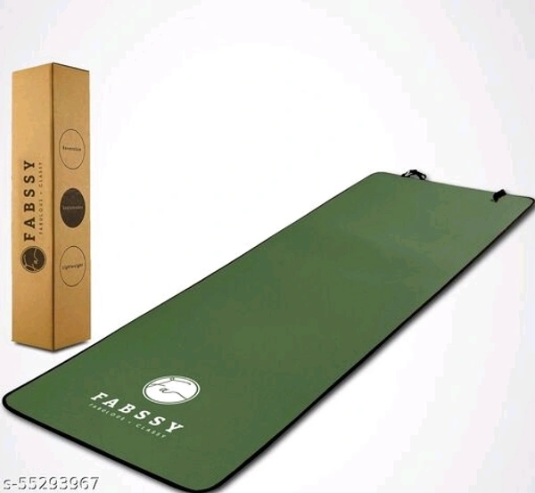 Fabssy 6mm Army Green Anti Skid Yoga Mat for Women with Carry Bag , Yoga Mat for Men with Carry Bag with Stitched Black Border Edges & Holding Grip Elastic.