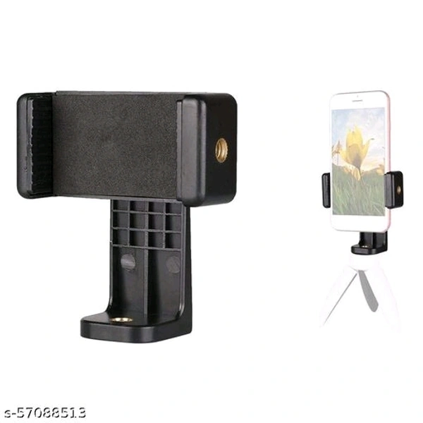 Rhymestore® Mount Adapter/Vertical Bracket Holder Clip 360 Degree Tripod Clamp for All Smartphones- Black