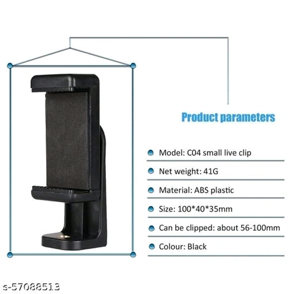 Rhymestore® Mount Adapter/Vertical Bracket Holder Clip 360 Degree Tripod Clamp for All Smartphones- Black