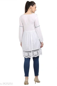 Women's Embroidered White Rayon Top - XS