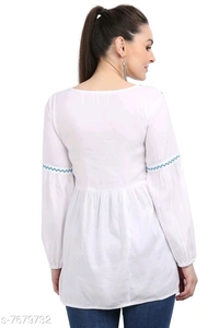 Women's Embroidered White Rayon Top - S
