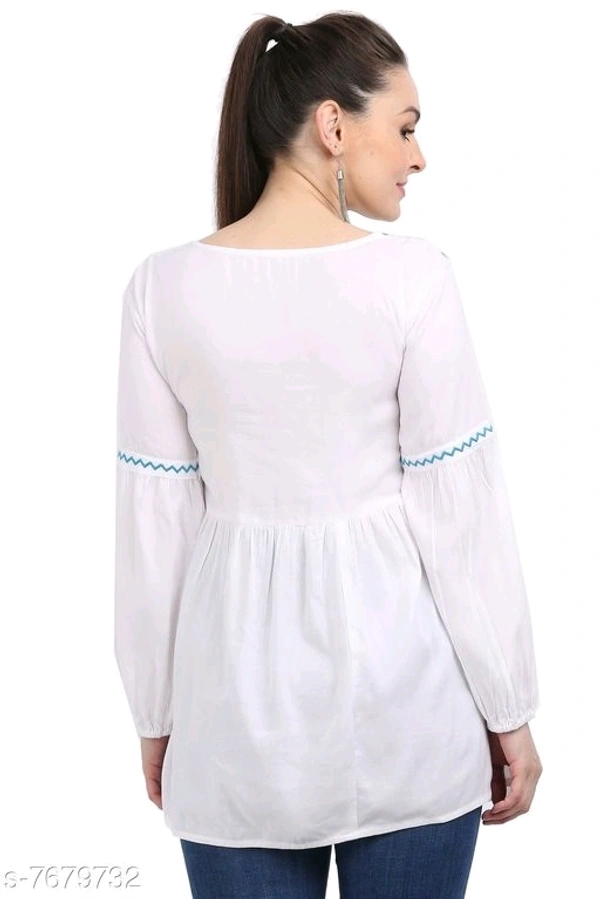 Women's Embroidered White Rayon Top - S