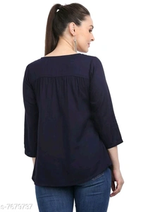 Women's Embroidered Navy Blue Rayon Top - XXL