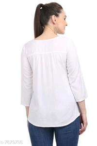 Women's Embroidered White Rayon Top - XL