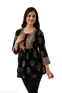 DMP319BLACK PRINTED TOP - S