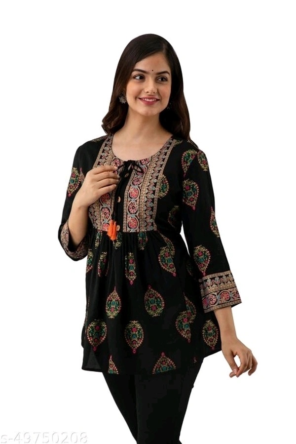 DMP319BLACK PRINTED TOP - S