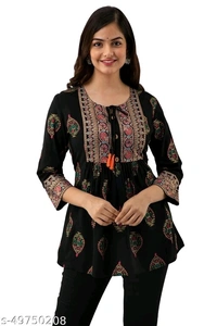DMP319BLACK PRINTED TOP - S
