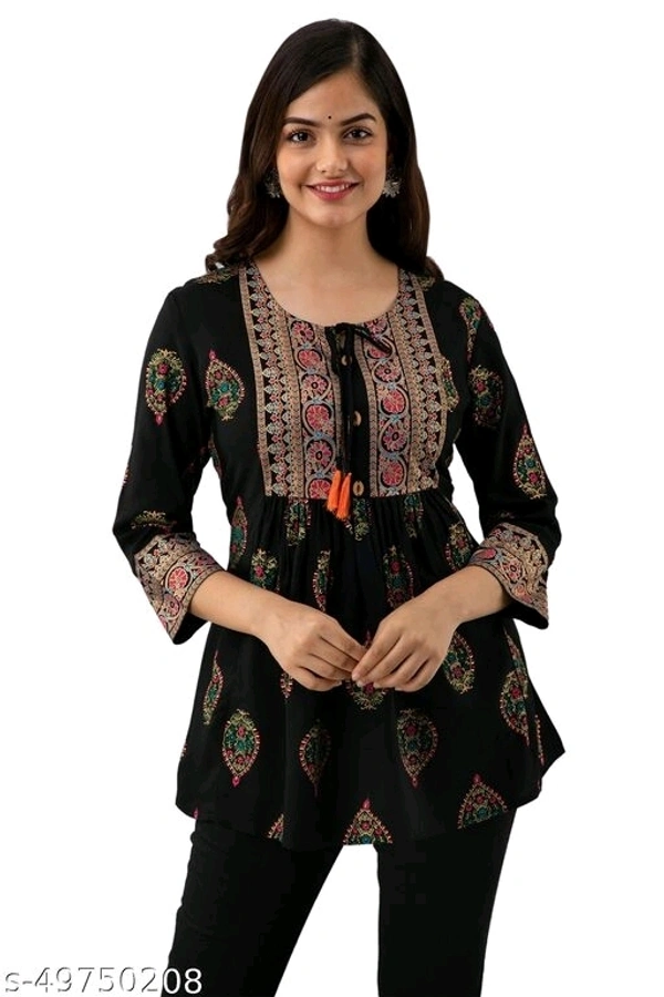 DMP319BLACK PRINTED TOP - S