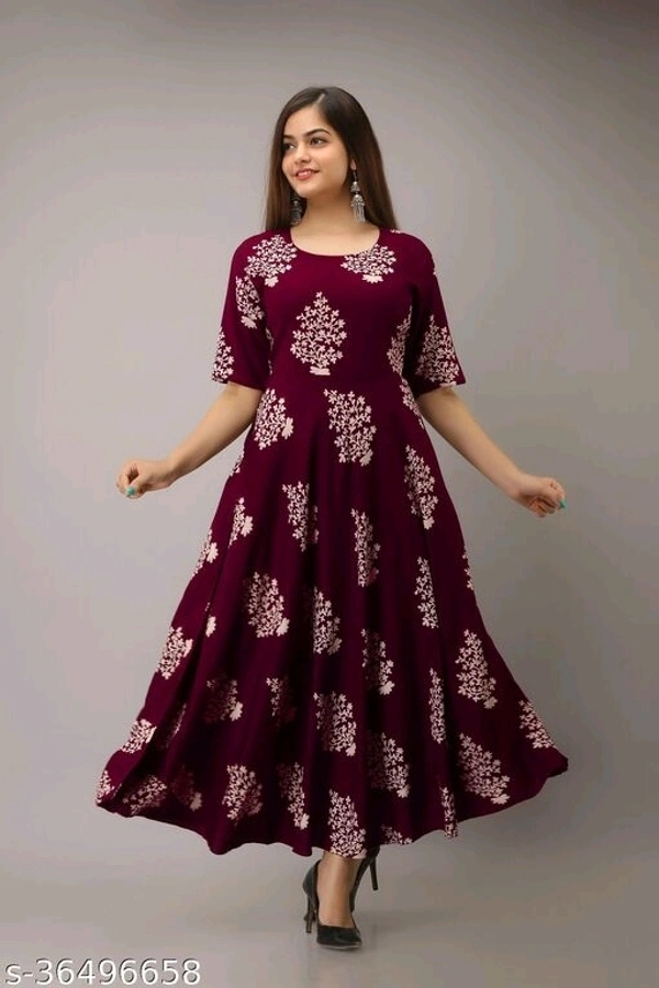 Printed Anarkali Kurti for Women Ethnic Wear Rayon Fabric - L