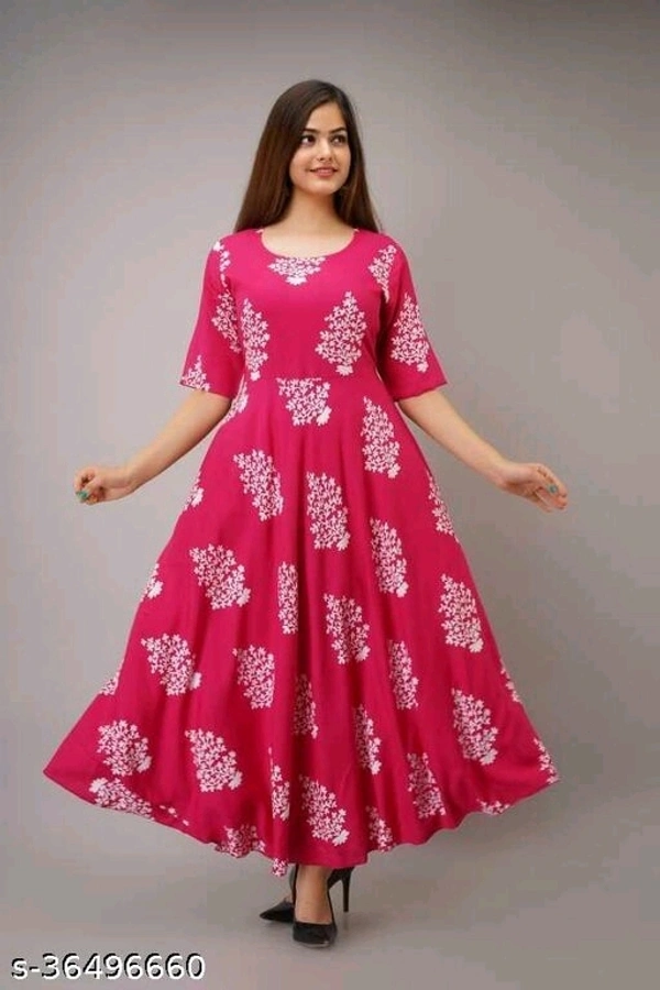 Printed Anarkali Kurti for Women Ethnic Wear Rayon Fabric - L