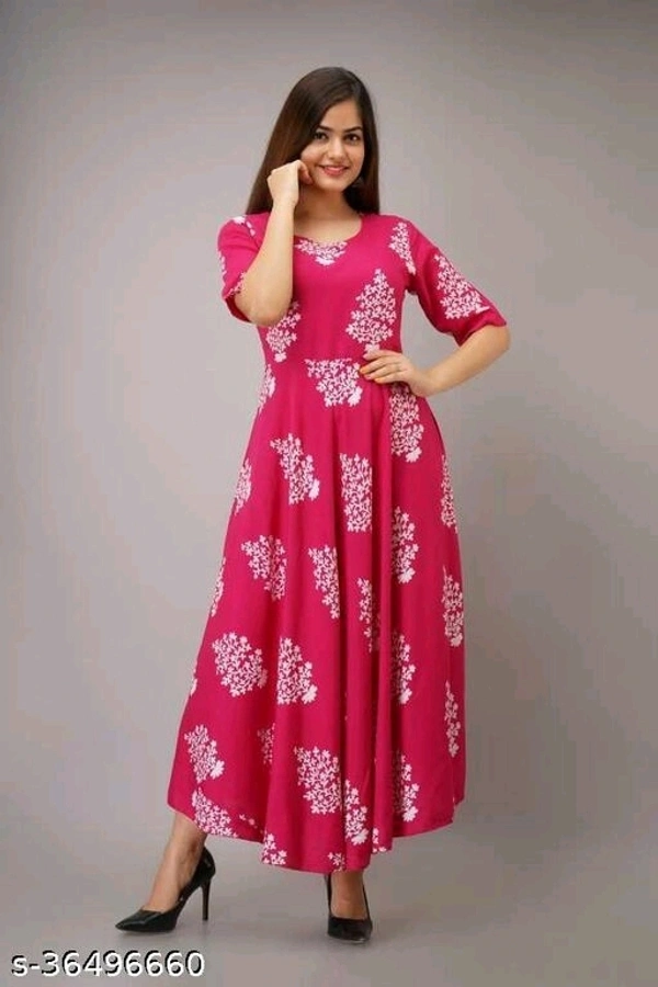 Printed Anarkali Kurti for Women Ethnic Wear Rayon Fabric - XL