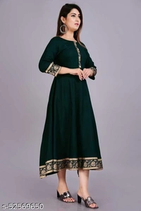 Green Golden Printed Border Anarkali Kurti - XXL