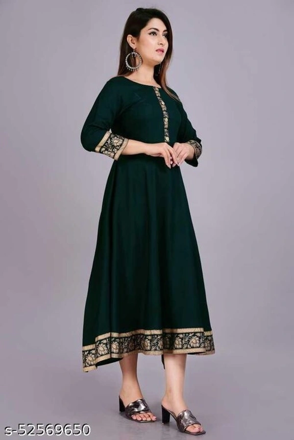 Green Golden Printed Border Anarkali Kurti - XXL
