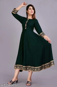 Green Golden Printed Border Anarkali Kurti - XXL