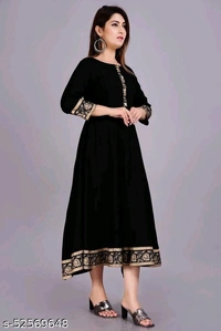 Black Golden Printed Border Anarkali Kurti - L