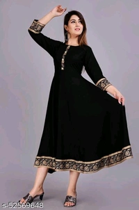 Black Golden Printed Border Anarkali Kurti - L